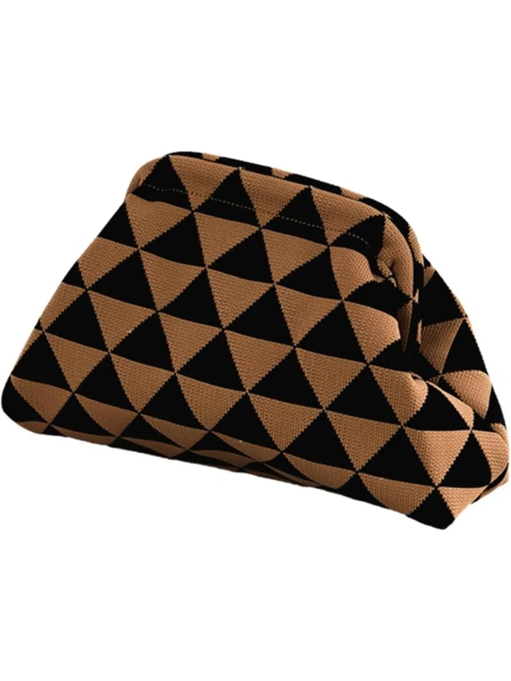 Women Black White Stripe Summer Beach Woven Crochet Bag Dumpling Purse Handbag